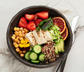 Summer buddha bowl, healthy and balanced food.