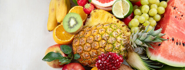 Fresh fruits. Juicy fruits variety natural nutrition.