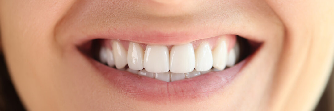 Beautiful smile with great healthy white teeth close up.