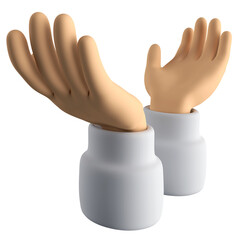 3D realistic cartoon hands with supporting, holding or praying gesture, wears white sleeve on transparent background. 3d render illustration