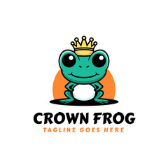 Vector Logo Illustration Crown Frog Mascot Cartoon Style.