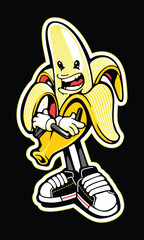 Banana Mascot Vector illustration. Flat Cartoon Style