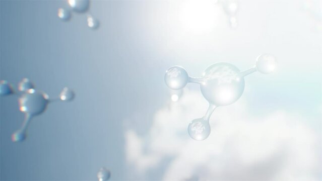 Abstract Molecule Airborn Dynamics in the Air : Clear Sky Substance Airborn Video Background 3D render