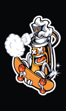 spray paint character illustration ride a skateboard cute style design for t shirt sticker logo
