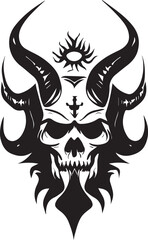 Skull with horn tattoo design illustration