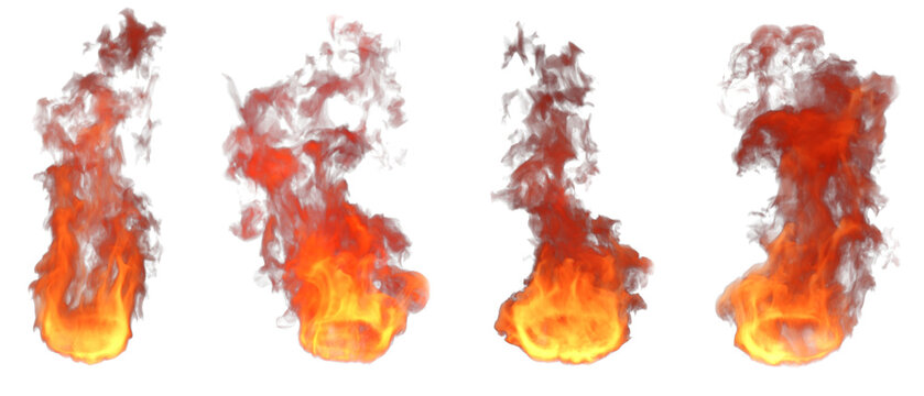 Isolate blazing fire flame shapes collection on transparent backgrounds png