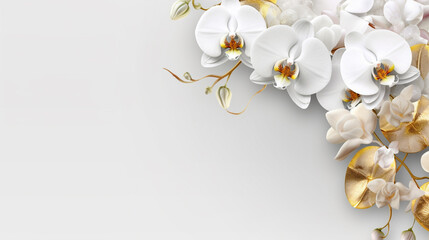 there is a white and gold flower arrangement on a white background. generative ai.