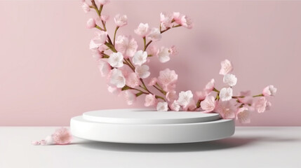 there is a white plate with a pink flower on it. generative ai.