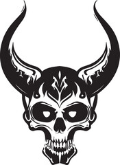 Skull with horn tattoo design illustration