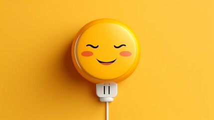 yellow emoticive plug with a smiley face on it. generative ai.