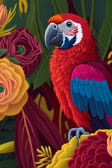 a colorful parrot in a flower background
