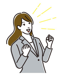 スーツを着たガッツポーズをする女性のイラスト