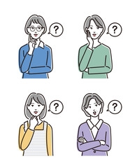 はてなの吹き出しとシニア女性のセット