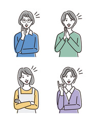 思いついた表情をするシニア女性のセット