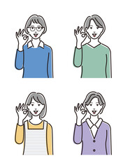 okサインを出すシニア女性のセット