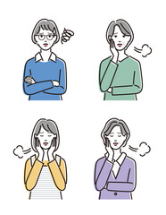 困った表情をするシニア女性のセット