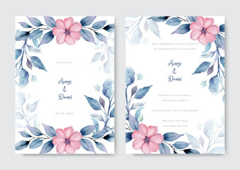 Obraz premium Floral wedding invitation template set with flowers and leaves decoration. Botanic card design concept.