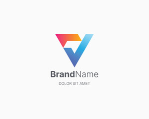 Creative triangle letter v check list logo