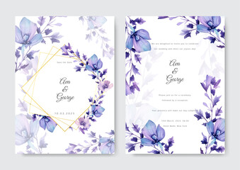 Floral wedding invitation template set with flowers and leaves decoration. Botanic card design concept.