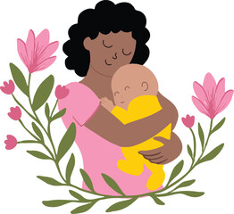 Set Collection Floral Ornament Mother Holding Newborn Baby Illustration vector