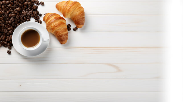 cup of coffee with croissant. Generative Ai. 