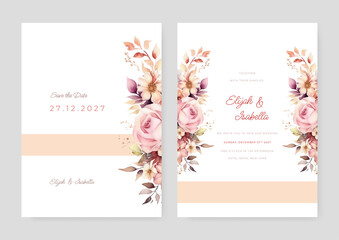 Fototapeta na wymiar Premium luxury beautiful hand drawn floral wedding invitation card template