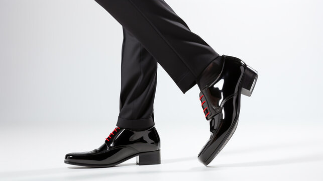 professional dancer in patent leather shoes on a white background, close-up. Generative Ai. 