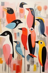Abstract painting of birds. Generative AI