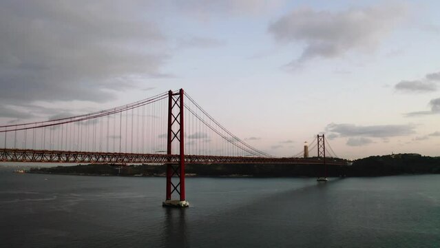 The red suspension bridge in the evening