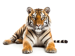 Obraz premium Tiger lying down isolated on white