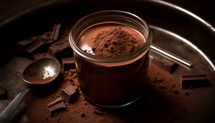 Dark chocolate cappuccino, spoonful of cocoa powder generated by AI