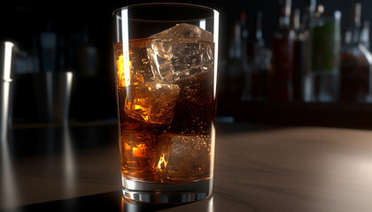 Refreshing cocktail in highball glass with ice generated by AI