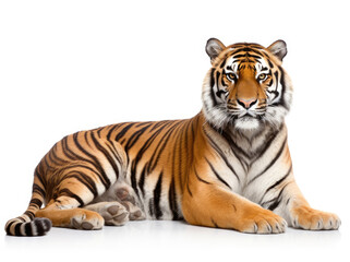 Fototapeta na wymiar Tiger lying down isolated on white