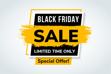Black Friday Sale Banner  Discount Tag, Special Offer Banners. Discount And Promotion. Isolated Illustration on grey gradient background. combination yellow ad black colors. web element template.