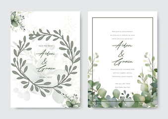 romantic watercolor wedding invitation and menu template