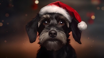 Dog wearing a Santa Hat