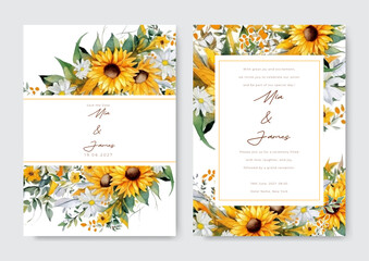 elegant wedding invitation and menu template with leaves