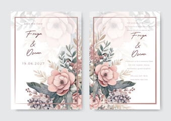 watercolor wedding invitation card set template