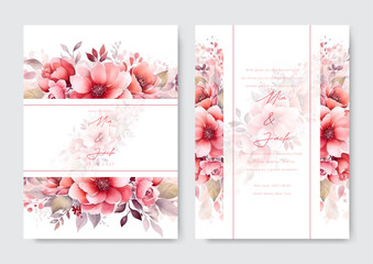 elegant wedding invitation and menu template with leaves