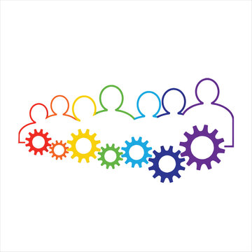 recommend clip art: watercolor Rainbow gears with man outline vector illustration