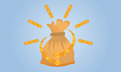Fototapeta premium Moneybag, income growth, financial savings account concept.on blue background.Vector Design Illustration.