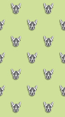 pattern with the image of a dog. pastel blue background. Vertical image.