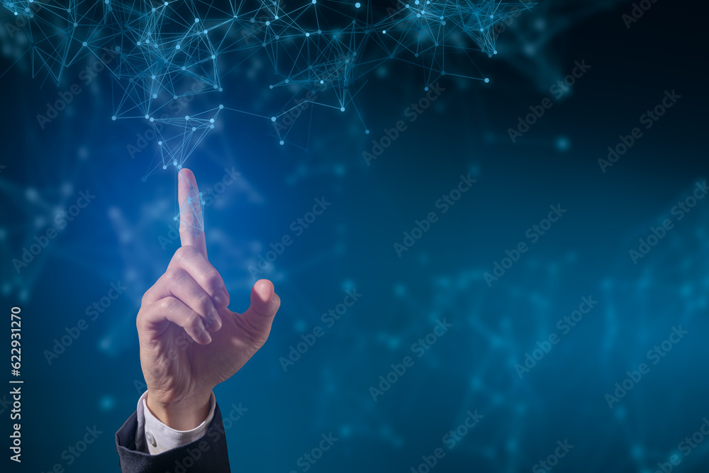 Aufkleber digital transformation hand touching the metaverse universe, a conceptual shift in digital transform