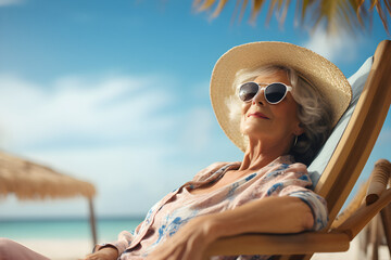 portrait of a retired senior woman relaxing on the beach