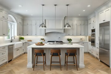 Fototapeta na wymiar white kitchen room interior design by generative Ai