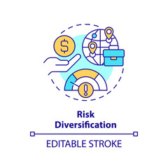 Editable risk diversification icon, isolated vector, foreign direct investment thin line illustration.