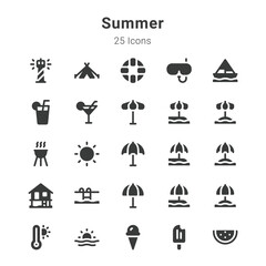 25 icons collection on summer and related topics