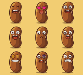 Cute and kawaii bean character emoticon expression illustration set