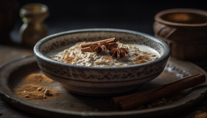 Sweet dessert in rustic bowl with anise generated by AI