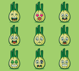 Cute and kawaii fennel character emoticon expression illustration set